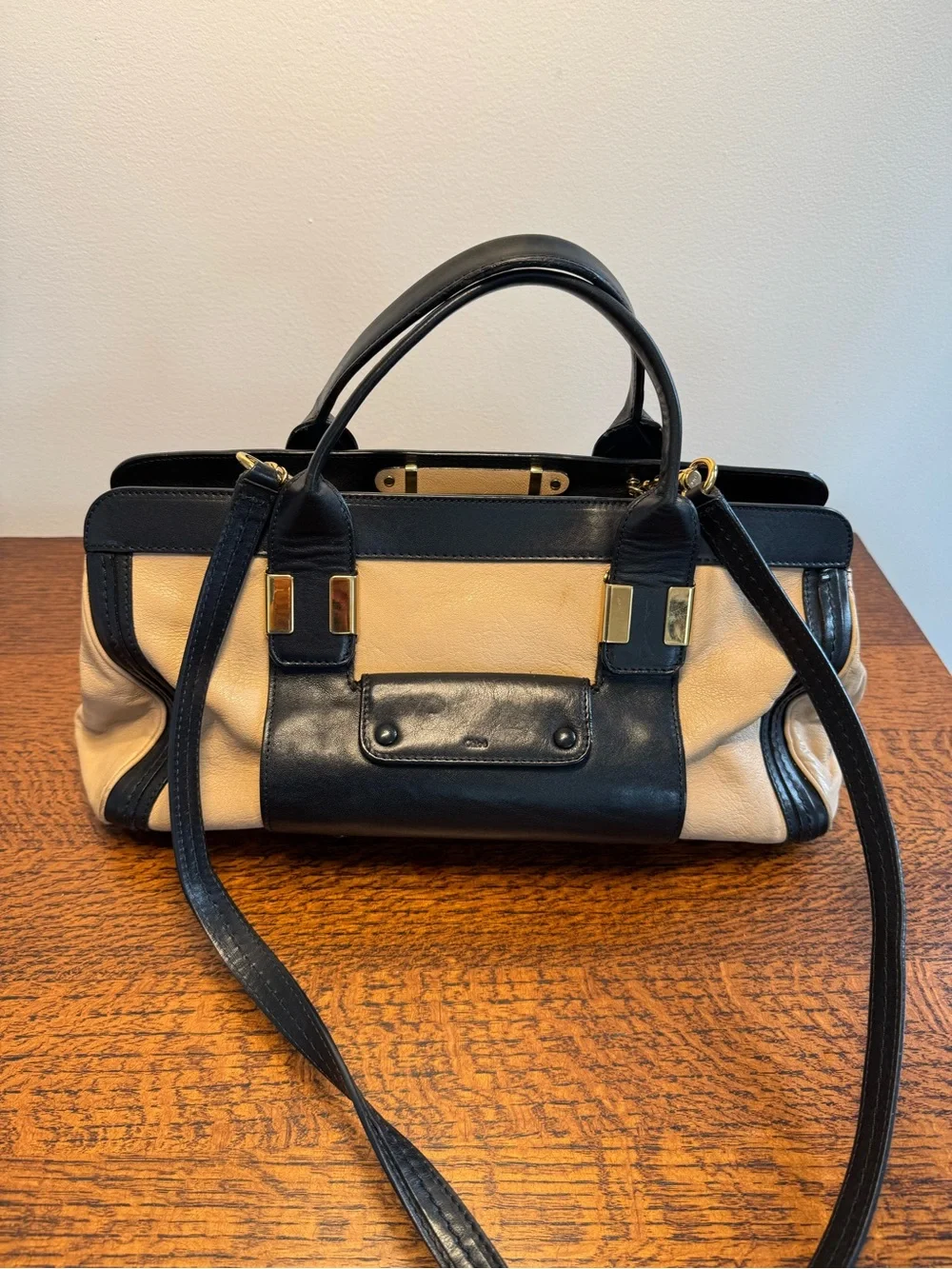 Chloe Alice Two-Tone Leather Satchel Bag with COA